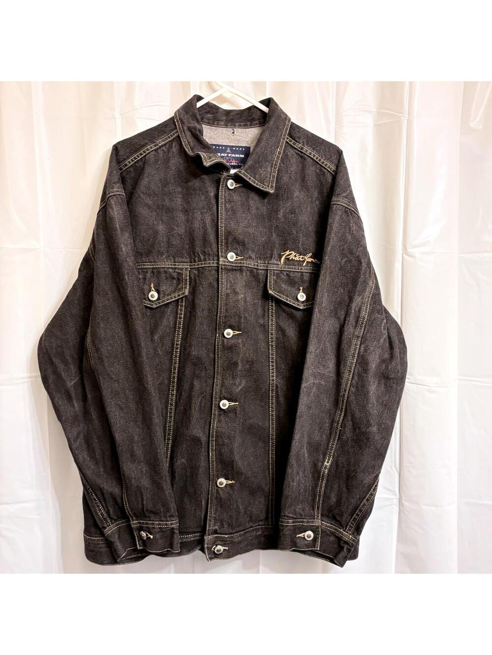 Phat Farm Men's Denim Jean Jacket 2XL XXL Black Embroidered
